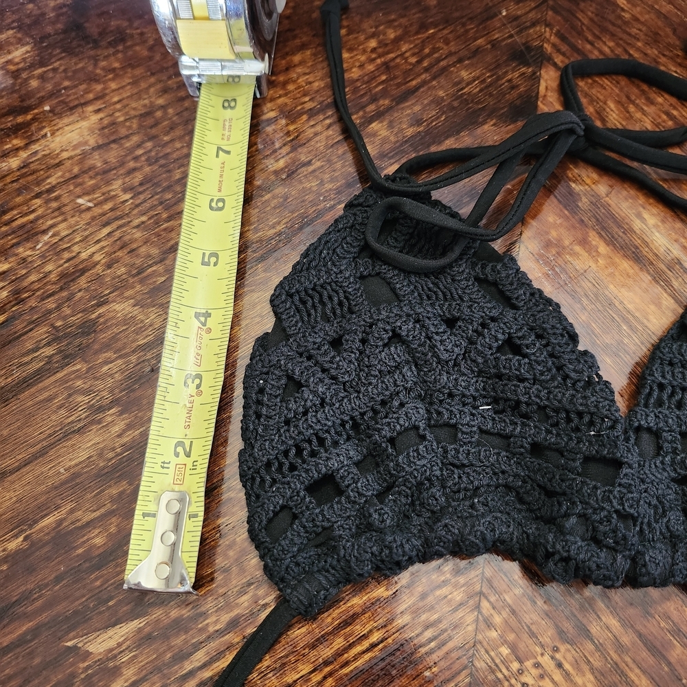 NWT Revolve Rumer Black Ines Triangle Crochet Swim Top. Sz L - Picture 7 of 8